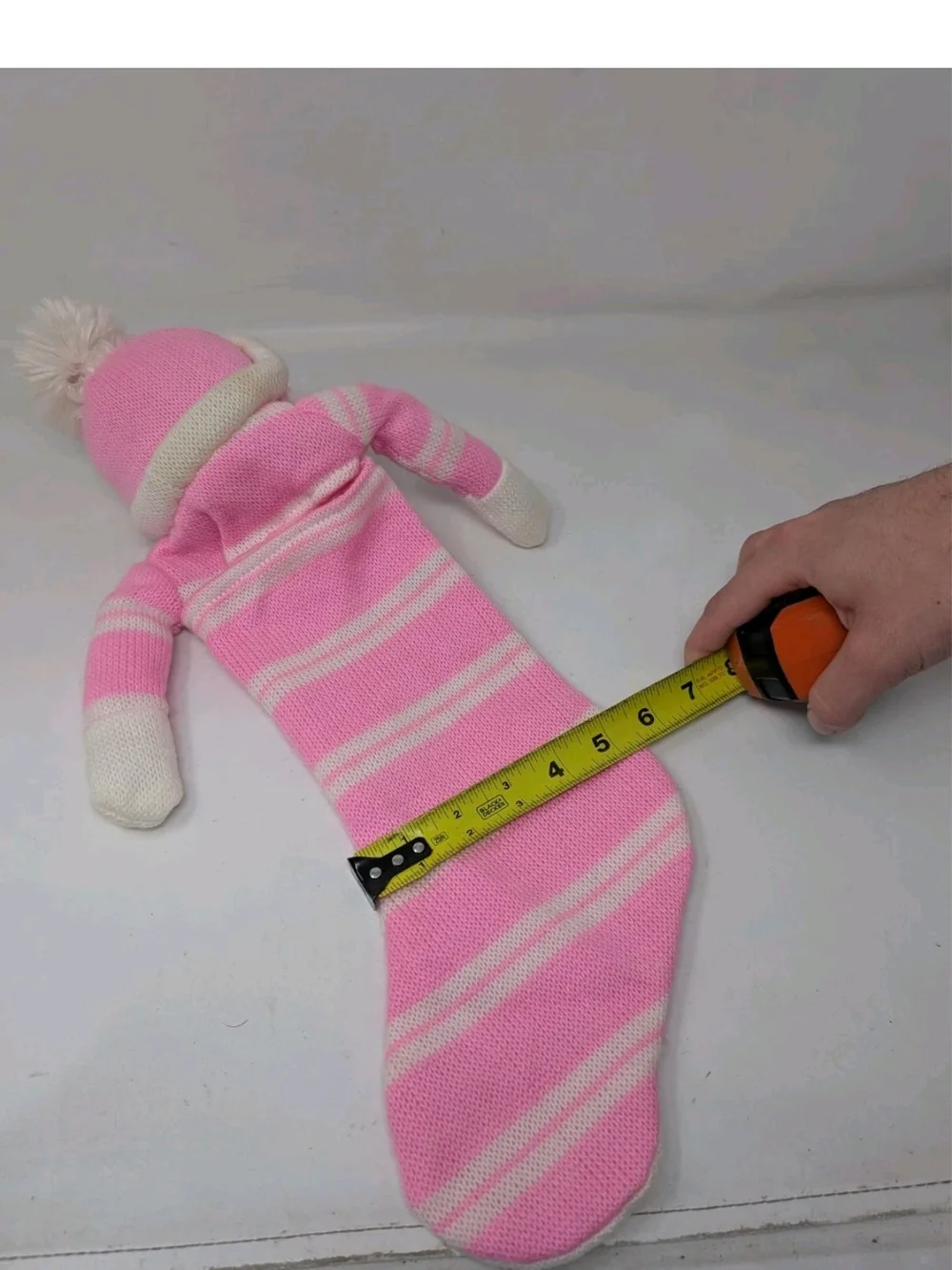 Soft Pink Striped Sock Monkey Hand Puppet - Kids Toy